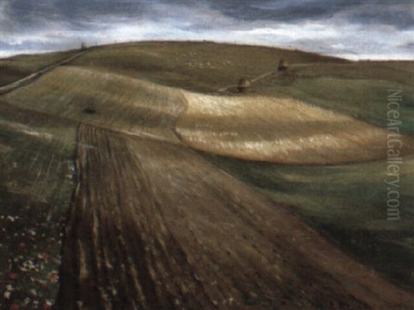 Earth, Shadows And Sea, The Sussex Downs Oil Painting by Christopher R. Wynne Nevinson