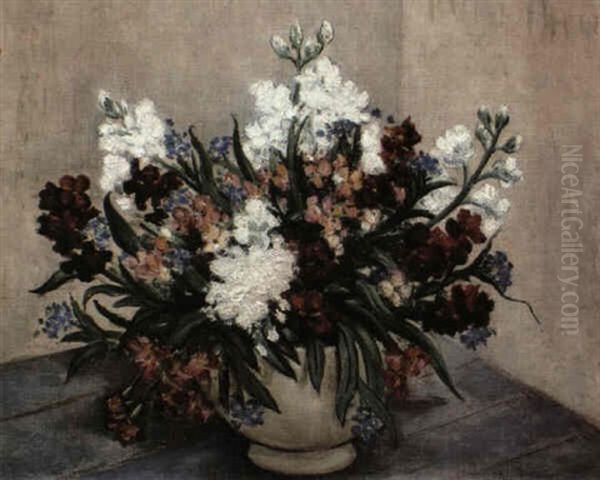 Spring Flowers In A Stoneware Vase Oil Painting by Christopher R. Wynne Nevinson