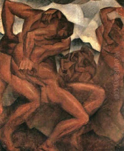 Conflict Oil Painting by Christopher R. Wynne Nevinson