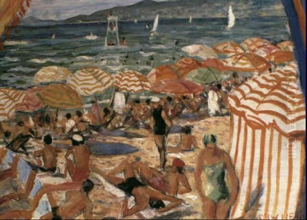 Sun-seekers On The Beach Oil Painting by Christopher R. Wynne Nevinson