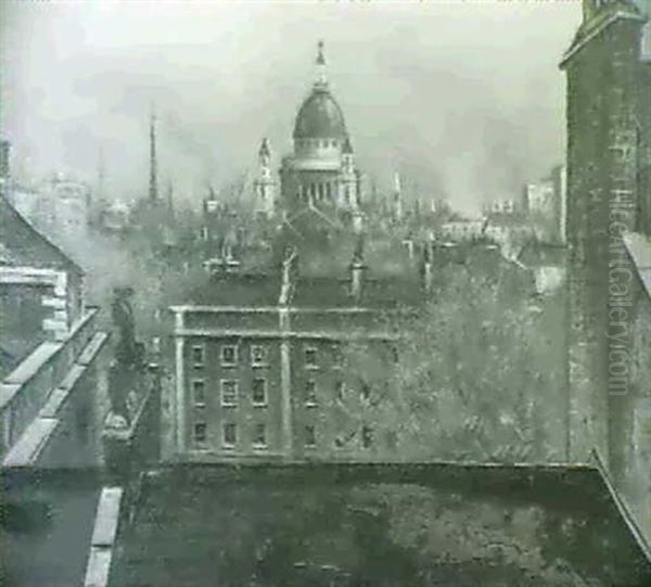 St. Paul's Cathedral From 3 Plowden Buildings, Middle Temple Oil Painting by Christopher R. Wynne Nevinson