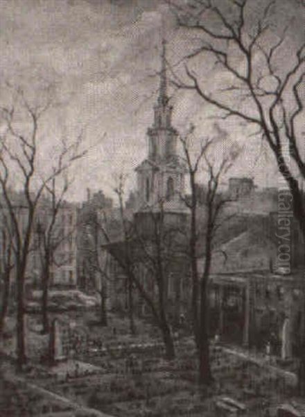 Park Street Church Oil Painting by Harriot B. Newhall