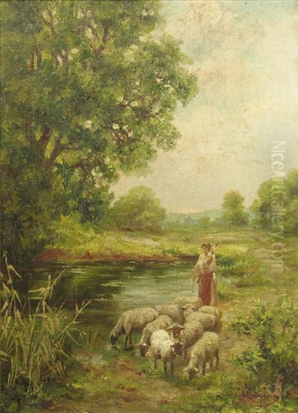 Watering Sheep Oil Painting by Jean Neylies
