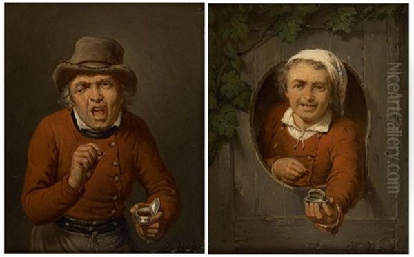 Les Priseurs (+ Another; Pair) Oil Painting by Bernard Neyt