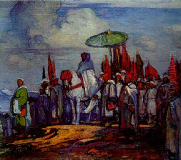 La Sortie Du Sultan Moulay Youssef, Maroc Oil Painting by Joseph De La Neziere