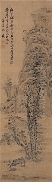 A Thatched Cottage Beside The River Oil Painting by Ni Yuanlu