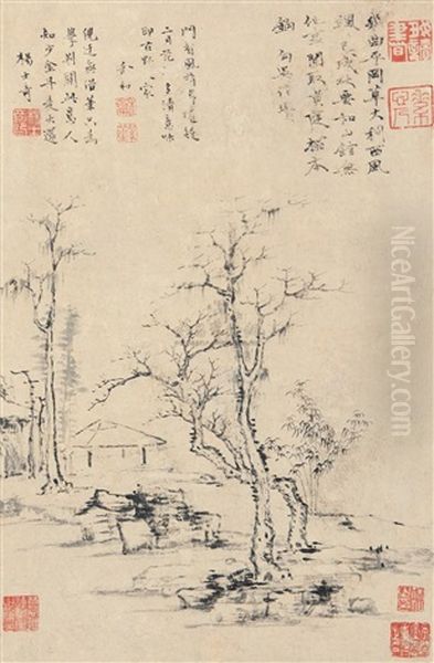 Forest Scene Oil Painting by Ni Zan