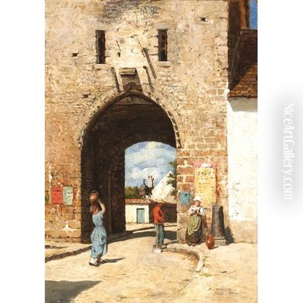 A Street In Moret, France Oil Painting by Burr H. Nicholls