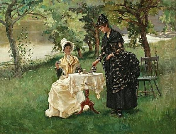 Summertime, Afternoon Tea Oil Painting by Rhoda Holmes Nicholls