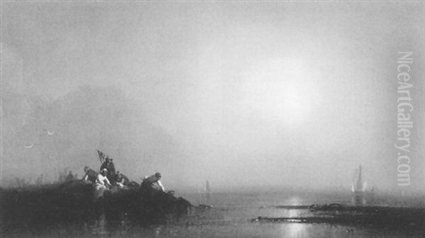 Fishing In The Tidal Pools Oil Painting by George Washington Nicholson