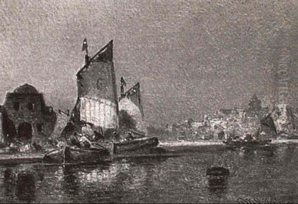 Mediterranean Port Oil Painting by George Washington Nicholson