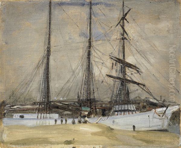 Swedish Barquentine Oil Painting by William Nicholson