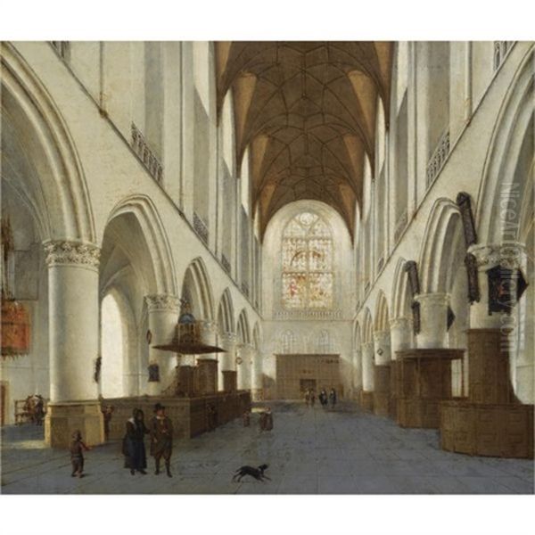 The Interior Of The Church Of Saint Bavo, Haarlem Oil Painting by Isaac van Nickele