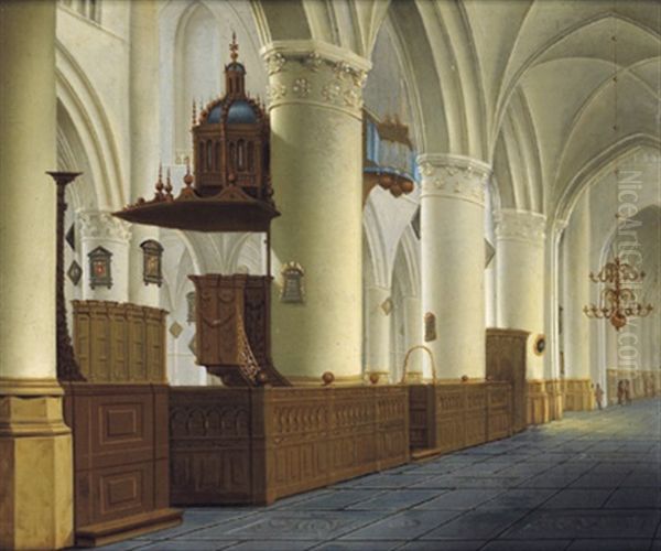 Das Innere Einer Gotischen Kirche Oil Painting by Isaac van Nickele