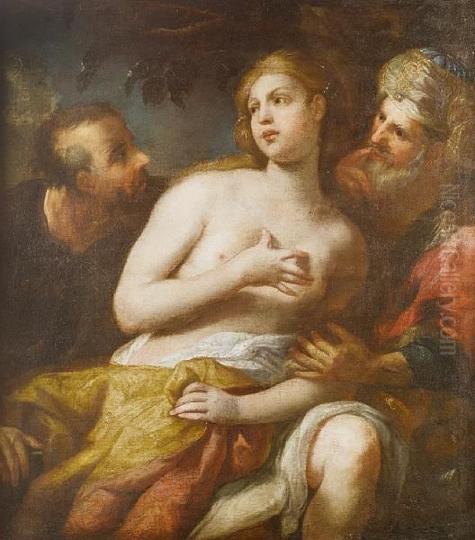 Susannah And The Elders Oil Painting by Bartolomeo Biscaino