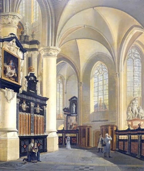 Interieur De L'eglise Saint Jacques A Anvers (?) Oil Painting by Josephus Christianus Nicolie