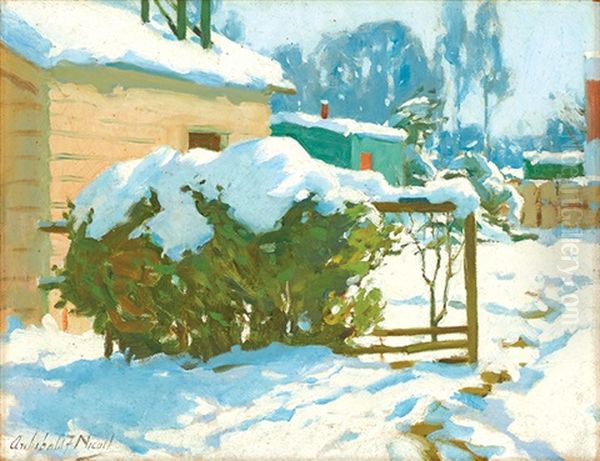 Snow Scene Oil Painting by Archibald Frank Nicoll