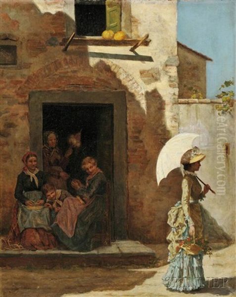 Woman With Parasol Oil Painting by Eduard Niczky