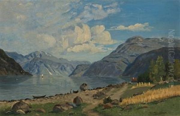 Sommerdag I Balestrand Oil Painting by Amaldus Clarin Nielsen