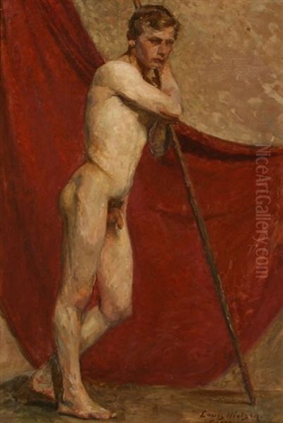 A Male Nude (study) Oil Painting by Louis Nielsen