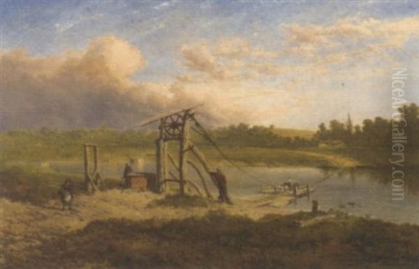 Gunthorpe Ferry, Nottinghamshire Oil Painting by Edmund John Niemann