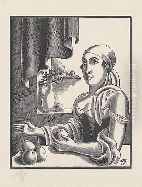 Frau Am Fenster Oil Painting by Henry Bischoff