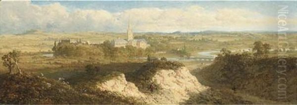 Sarum, Near Salisbury: Old Sarum In The Distance Oil Painting by Edmund John Niemann