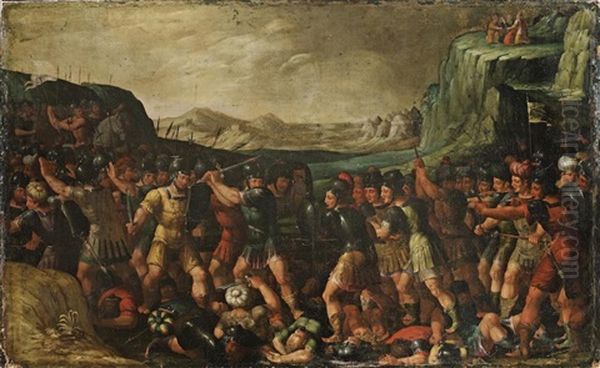 A Battle Scene From The Old Testament Oil Painting by Adriaen van Nieulandt