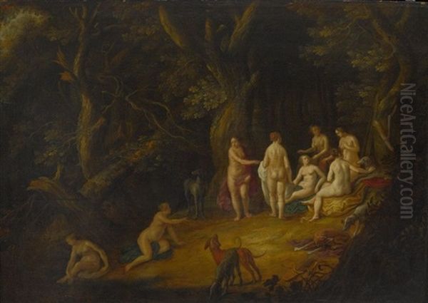 Diana Mit Ihren Nymphen Am Waldteich Oil Painting by Adriaen van Nieulandt