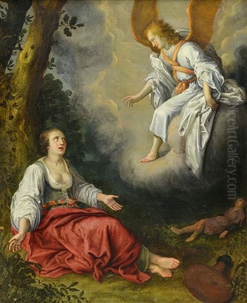 An Angel Saving Hagar And Ishmael Oil Painting by Adriaen van Nieulandt