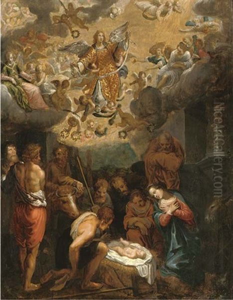 The Adoration Of The Shepherds Oil Painting by Adriaen van Nieulandt