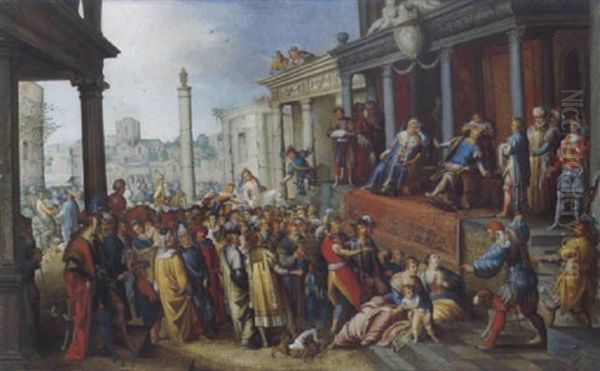 Das Urteil Des Zeleukos Oil Painting by Adriaen van Nieulandt