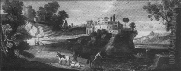 Paysage De Bord De Riviere Anime De Bergers Et De Leur Troupeau Oil Painting by Adriaen van Nieulandt