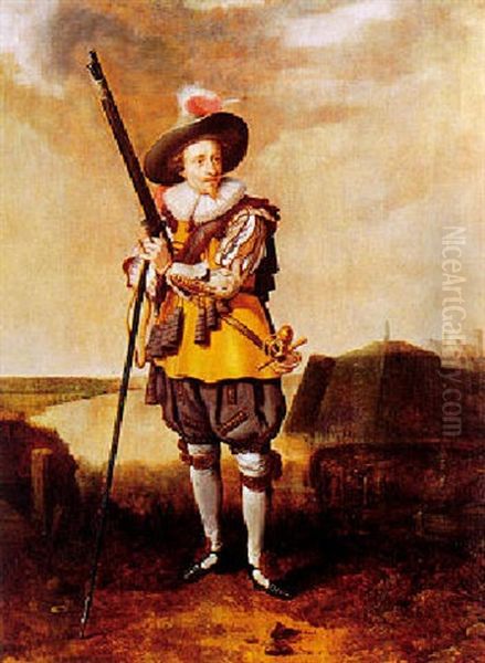 Portrait Of A Member Of The Civic Militia Near Zwolle (ferdinand Van Schuylenburg?) Oil Painting by Adriaen van Nieulandt