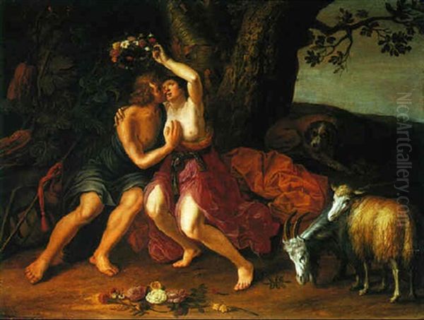 A Pastoral Scene, Possibly The Crowning Of Mirtillo Oil Painting by Adriaen van Nieulandt