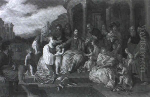 Suffer Little Children To Come Unto Me Oil Painting by Adriaen van Nieulandt