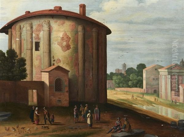 Vue Du Temple D'hercule A Rome Oil Painting by Willem van, the Younger Nieulandt
