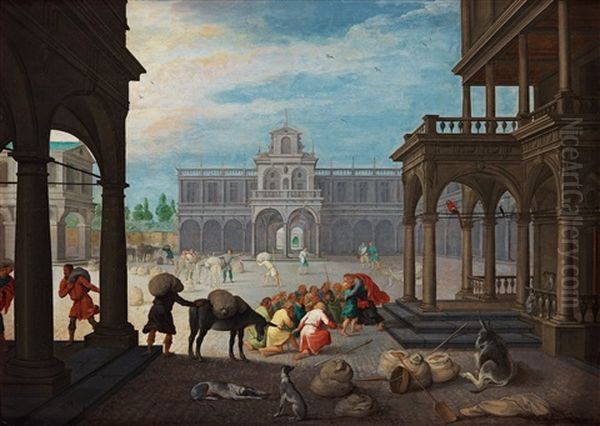 Christ Preaching At The Temple Oil Painting by Willem van, the Younger Nieulandt