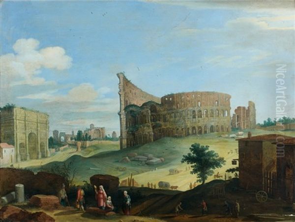 Le Colisee Et De L'arc De Constantin, Rome Oil Painting by Willem van, the Younger Nieulandt