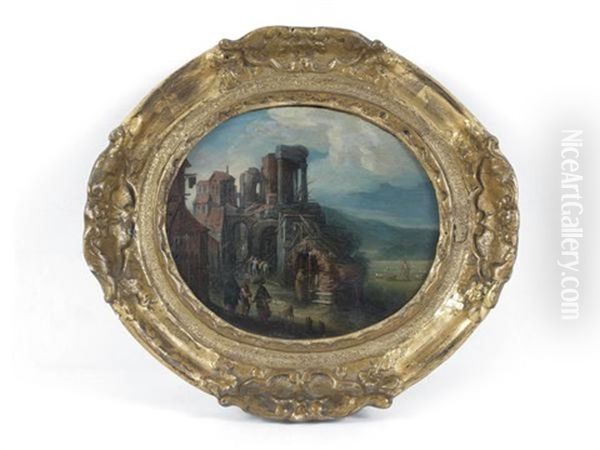 Ruines Antiques Dans Un Village Anime De Promeneurs Oil Painting by Willem van, the Younger Nieulandt