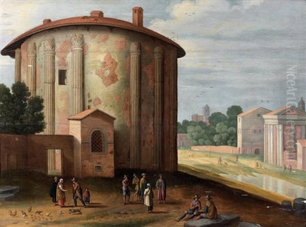Le Temple De Vesta A Rome Oil Painting by Willem van, the Younger Nieulandt