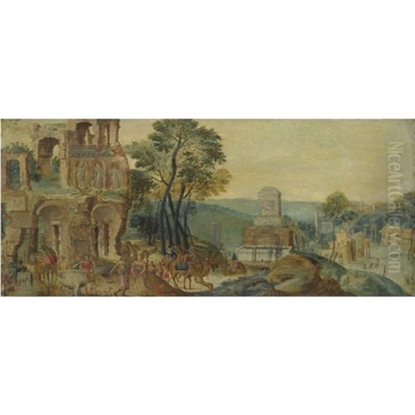 The Meeting Of Rebecca With Eliezer At The Well Oil Painting by Willem van, the Younger Nieulandt