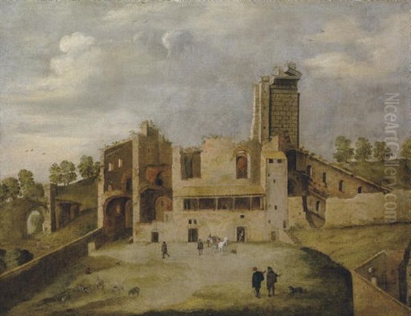 The Temple Of Serapis (or Frontispizio Di Nerone) Rome Oil Painting by Willem van, the Younger Nieulandt
