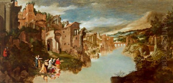 Die Auffindung Des Mosesknaben Oil Painting by Willem van, the Younger Nieulandt