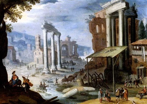 Blick Auf Den Campo Vaccino, Das Forum In Rom Oil Painting by Willem van, the Younger Nieulandt