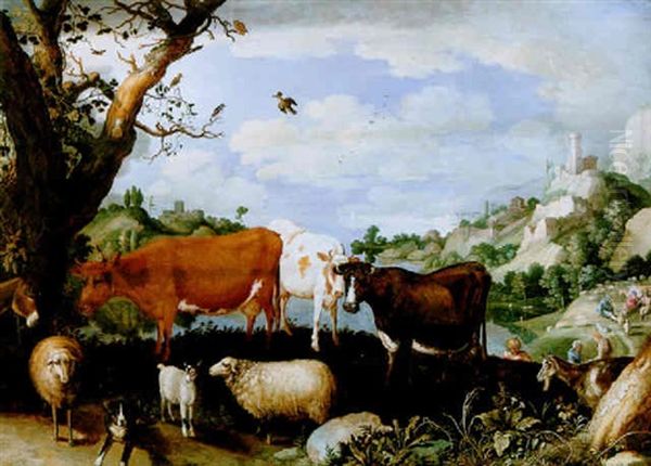 Weite Kustenlandschaft Mit Hirtenstaffage Und Vieh Oil Painting by Willem van, the Younger Nieulandt