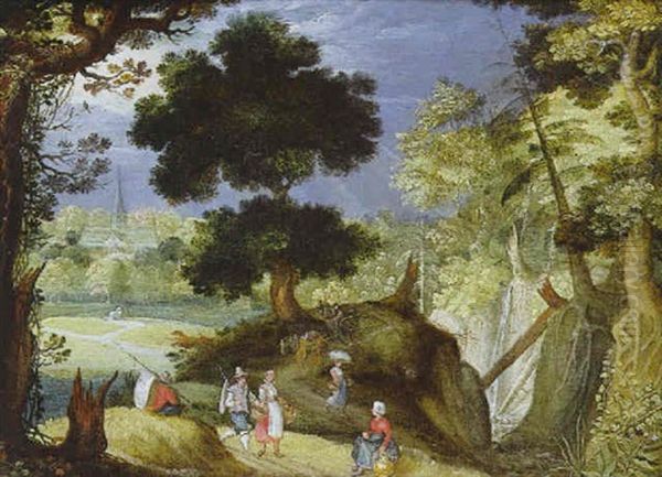 Paysage Champetre Avec Couple Revenant Du Marche Oil Painting by Willem van, the Younger Nieulandt