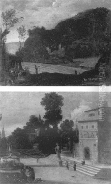 Promenade De Personnages Dans Le Jardin D'un Palais Classique Oil Painting by Willem van, the Younger Nieulandt