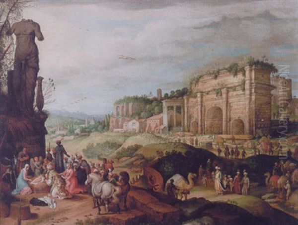 De Hellige Trekongers Tilbedelse Oil Painting by Willem van, the Younger Nieulandt