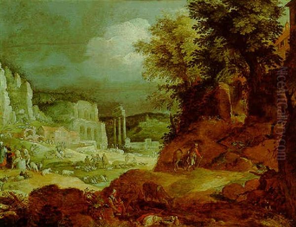 Rome, A View Of The Campo Vaccino Oil Painting by Willem van, the Younger Nieulandt